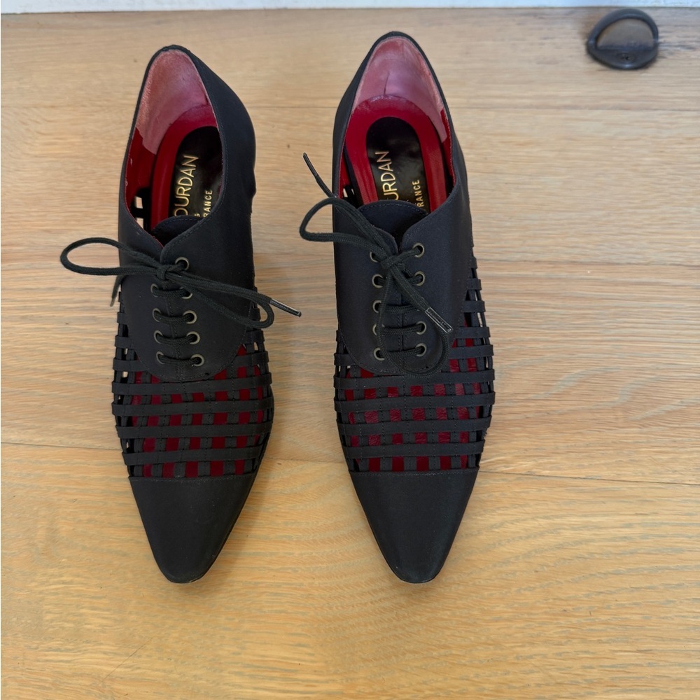 Charles Jourdan Black lattice tie heels